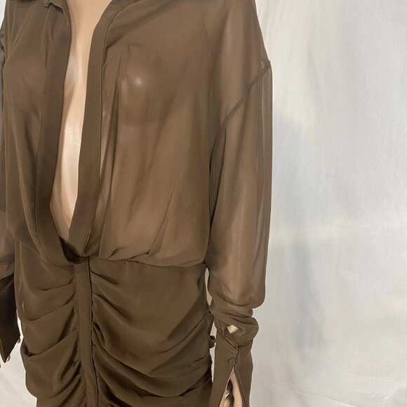 NEW HOUSE OF CB Women's Deep V-Neck Puff Skirt Mini Dress Size XL Brown - Picture 3 of 7